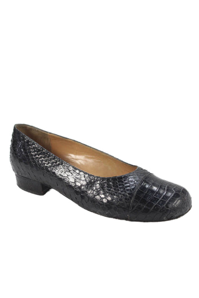 Harel Womens Lizard Skin Cap Toe Slide On Ballet Flats Black Size 36 6