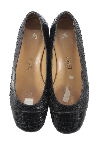 Harel Womens Lizard Skin Cap Toe Slide On Ballet Flats Black Size 36 6