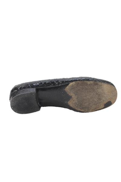 Harel Womens Lizard Skin Cap Toe Slide On Ballet Flats Black Size 36 6