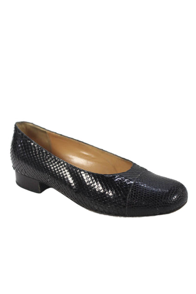 Harel Womens Lizard Skin Cap Toe Slide On Ballet Flats Black Size 36.5 6.5