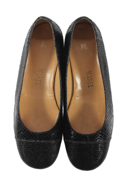 Harel Womens Lizard Skin Cap Toe Slide On Ballet Flats Black Size 36.5 6.5