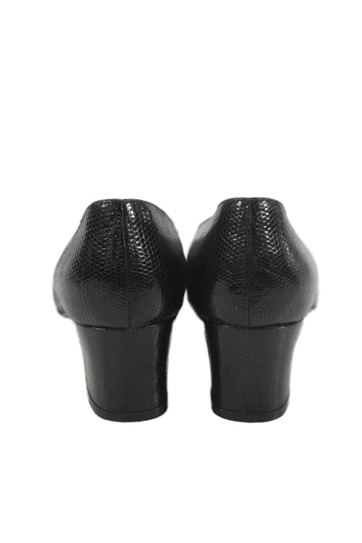 Warren Edwards Womens Lizard Skin Square Toe Slide On Pumps Black Size 7