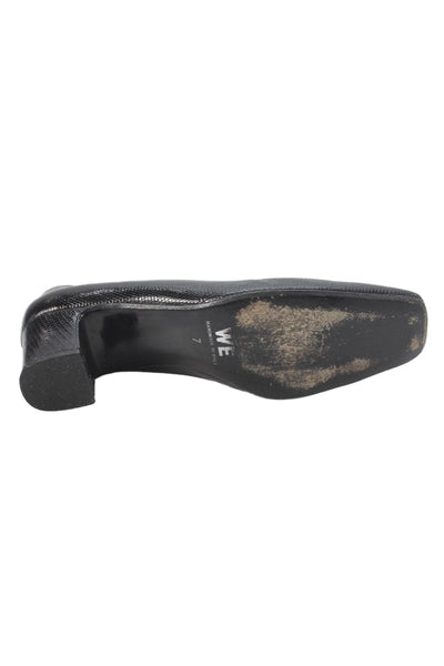 Warren Edwards Womens Lizard Skin Square Toe Slide On Pumps Black Size 7