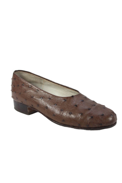 Maylin Womens Ostrich Skin Slide On Flats Brown Size 6