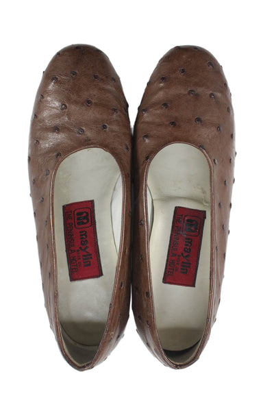Maylin Womens Ostrich Skin Slide On Flats Brown Size 6