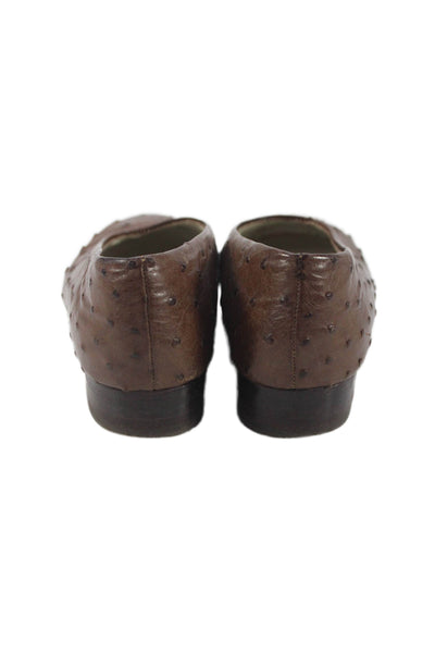 Maylin Womens Ostrich Skin Slide On Flats Brown Size 6