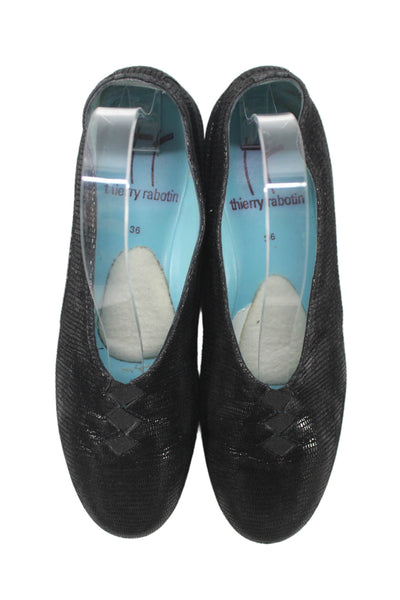 Thierry Rabotin Womens Lizard Print Slide On Ballet Flats Black Size 36 6