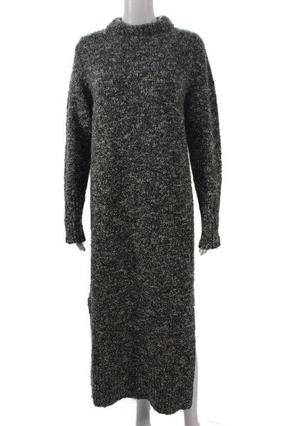Brandon Maxwell Women Sweater Dress Gray Midi Mock Neck Long Sleeve Size L