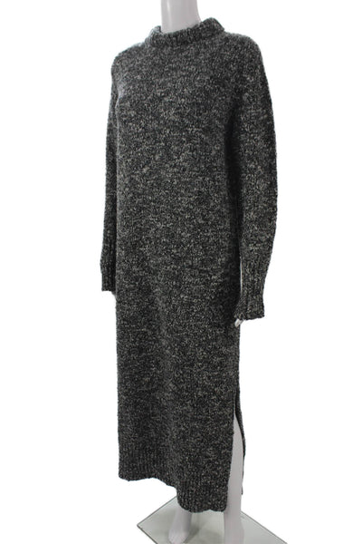 Brandon Maxwell Women Sweater Dress Gray Midi Mock Neck Long Sleeve Size L