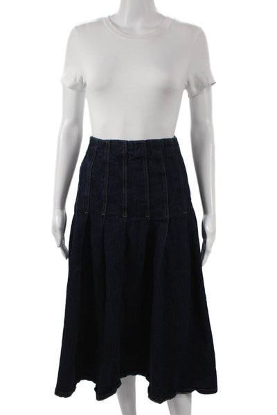 Free Assembly Womens Pleated Midi Skirt Blue Zip Cotton Blend Size 12