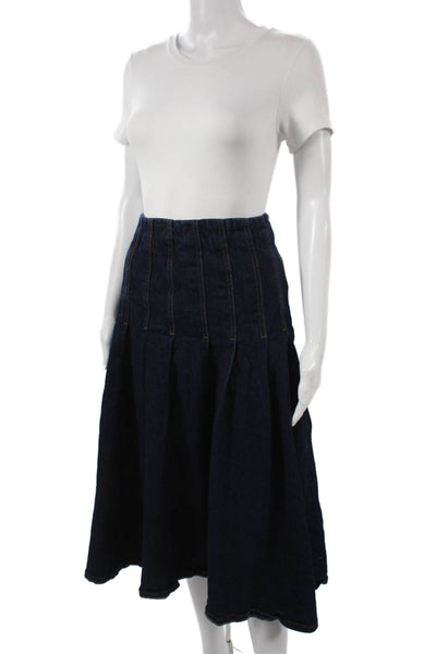 Free Assembly Womens Pleated Midi Skirt Blue Zip Cotton Blend Size 12