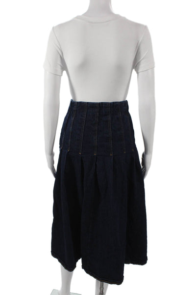 Free Assembly Womens Pleated Midi Skirt Blue Zip Cotton Blend Size 12