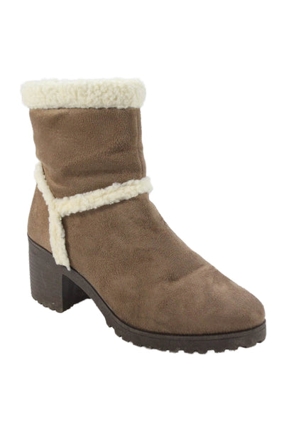 Olivia Miller Womens Faux Shearling Heeled Ankle Boots Brown Size 7.5