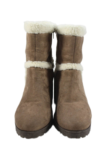 Olivia Miller Womens Faux Shearling Heeled Ankle Boots Brown Size 7.5