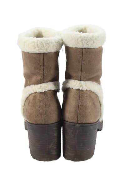 Olivia Miller Womens Faux Shearling Heeled Ankle Boots Brown Size 7.5