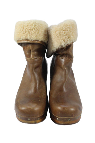 UGG Australia Womens Leather Lynnea Clog Heeled Ankle Boots Brown Size 8