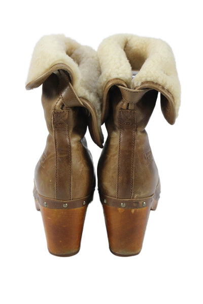 UGG Australia Womens Leather Lynnea Clog Heeled Ankle Boots Brown Size 8