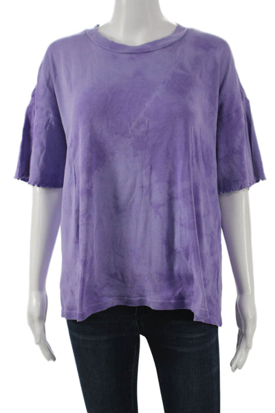Raquel Allegra Women Tie-Dye Purple Cotton Crewneck T-Shirt Size 0