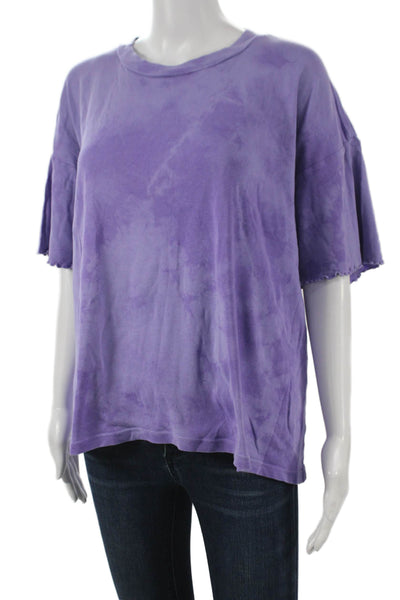 Raquel Allegra Women Tie-Dye Purple Cotton Crewneck T-Shirt Size 0