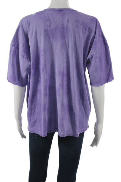 Raquel Allegra Women Tie-Dye Purple Cotton Crewneck T-Shirt Size 0
