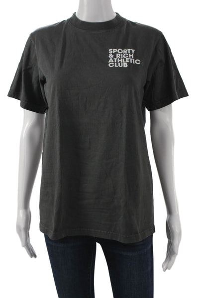 Sporty & Rich Women Basic T-Shirt Gray Crew Neck Cotton Short Sleeve Size S