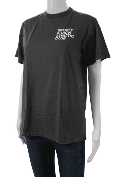 Sporty & Rich Women Basic T-Shirt Gray Crew Neck Cotton Short Sleeve Size S
