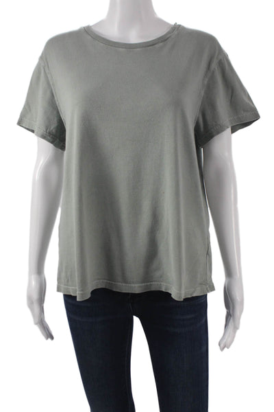 WSLY Womens Basic T-Shirt Green Crew Neck Short Sleeve Organic Cotton Size L