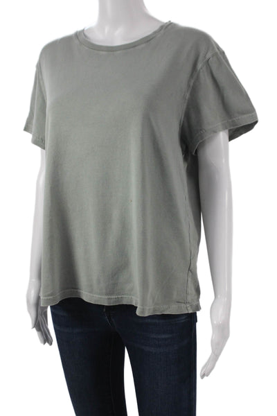 WSLY Womens Basic T-Shirt Green Crew Neck Short Sleeve Organic Cotton Size L