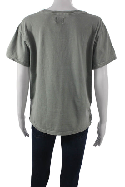 WSLY Womens Basic T-Shirt Green Crew Neck Short Sleeve Organic Cotton Size L