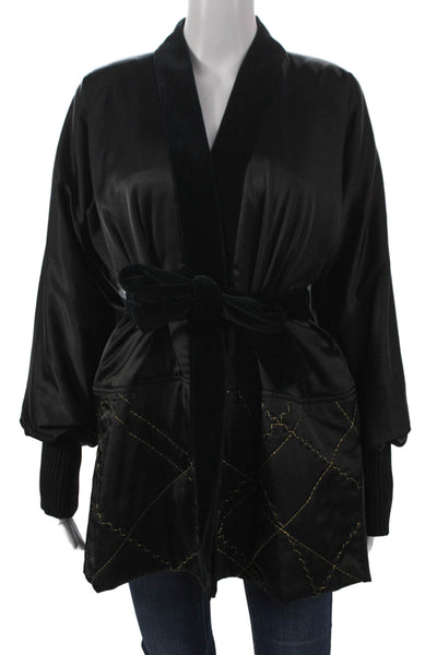 Just Cavalli Women Black Floral Kimono Jacket Polyester Long Sleeve Size 42