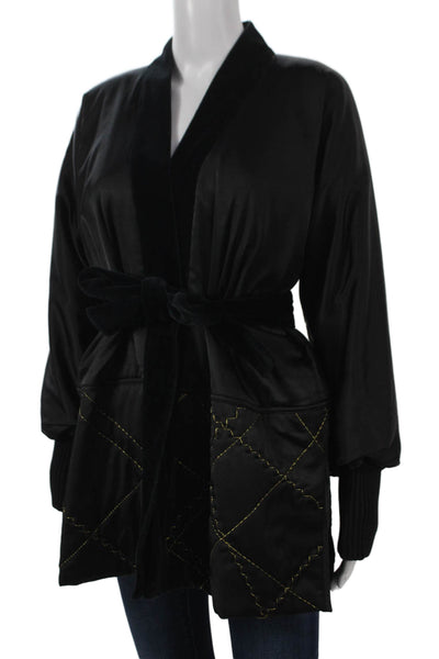Just Cavalli Women Black Floral Kimono Jacket Polyester Long Sleeve Size 42