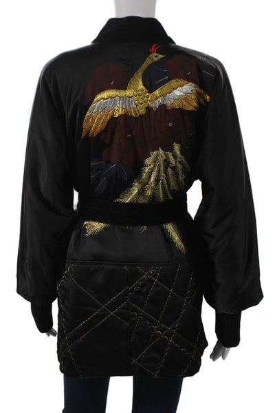 Just Cavalli Women Black Floral Kimono Jacket Polyester Long Sleeve Size 42