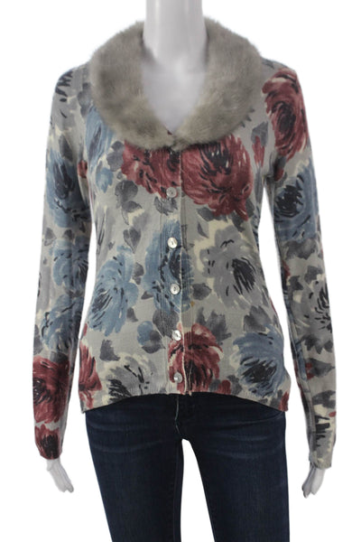 Anna Rachele Women Merino Wool Floral Cardigan Multicolor Long Sleeve Size S
