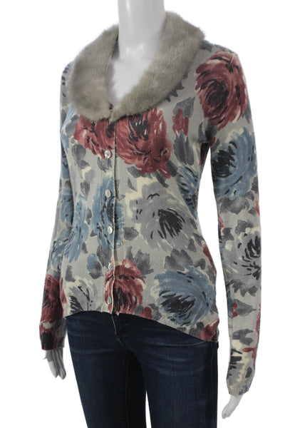 Anna Rachele Women Merino Wool Floral Cardigan Multicolor Long Sleeve Size S
