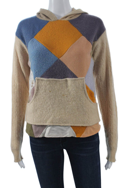 Claudette Womens Multicolor Geometric Hooded Cashmere Pullover Sweater Size M