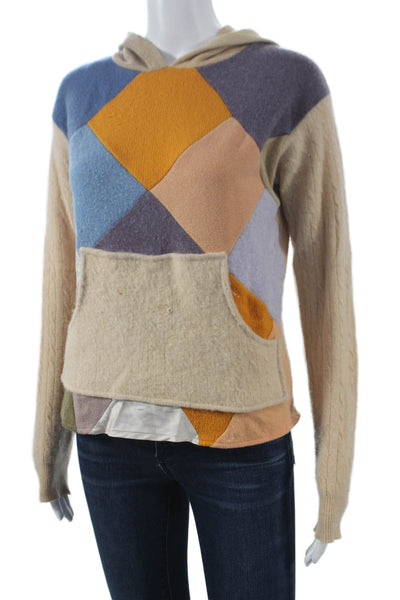 Claudette Womens Multicolor Geometric Hooded Cashmere Pullover Sweater Size M