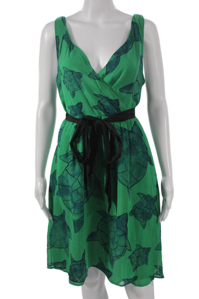Moulinette Soeurs Anthropologie Women Silk Green Animal Print Wrap Dress Size 4