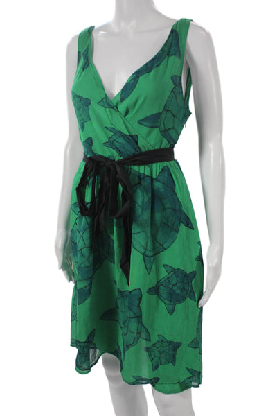 Moulinette Soeurs Anthropologie Women Silk Green Animal Print Wrap Dress Size 4