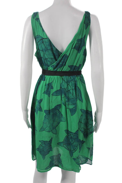 Moulinette Soeurs Anthropologie Women Silk Green Animal Print Wrap Dress Size 4