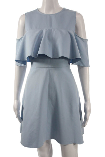 Zara Women Fit & Flare Blue Short Sleeve Round Neck Dress Size L