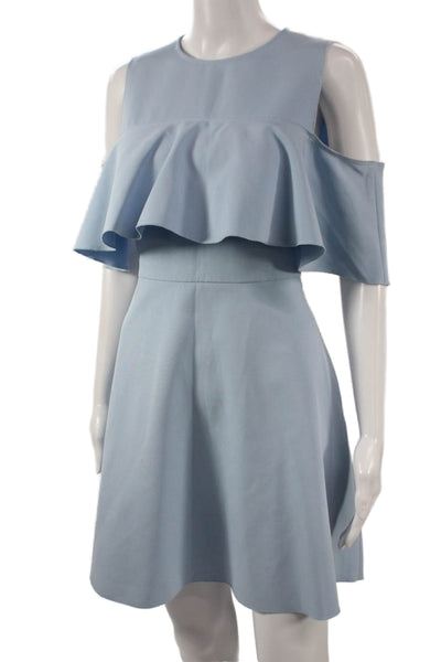 Zara Women Fit & Flare Blue Short Sleeve Round Neck Dress Size L