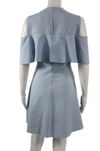 Zara Women Fit & Flare Blue Short Sleeve Round Neck Dress Size L