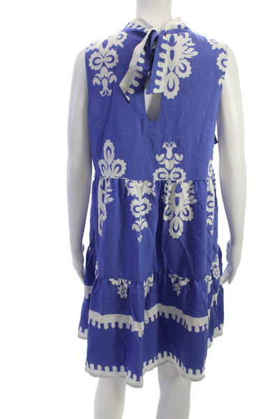 THML Womens Blue Trapeze Swing Dress Sleeveless High Neck Floral Size L
