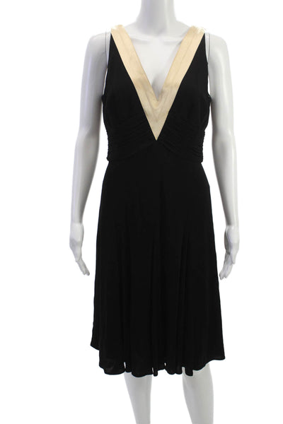 Kay Unger Womens Fit & Flare Dress Black V-Neck Sleeveless Rayon Short Size 8