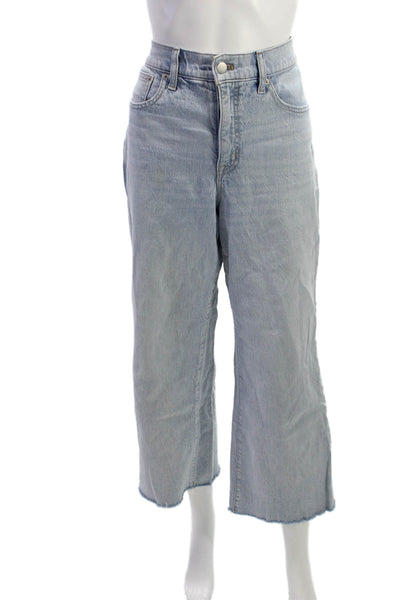 J Crew Womens Wide Leg Jeans Blue Cotton Mid Rise Button Size 28