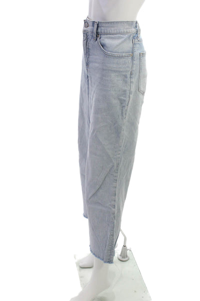J Crew Womens Wide Leg Jeans Blue Cotton Mid Rise Button Size 28