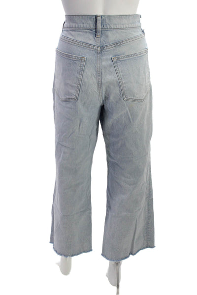 J Crew Womens Wide Leg Jeans Blue Cotton Mid Rise Button Size 28