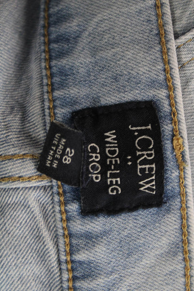J Crew Womens Wide Leg Jeans Blue Cotton Mid Rise Button Size 28