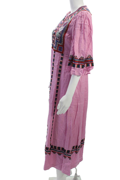 Figue Women Maxi Striped Pink Dress Half Sleeve Round Neck Cotton Size S
