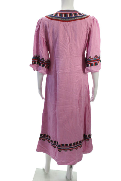 Figue Women Maxi Striped Pink Dress Half Sleeve Round Neck Cotton Size S